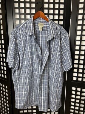 💙 L.L. Bean 2 XL Tall Blue Plaid Button Down Shirt Organic Cotton 💙